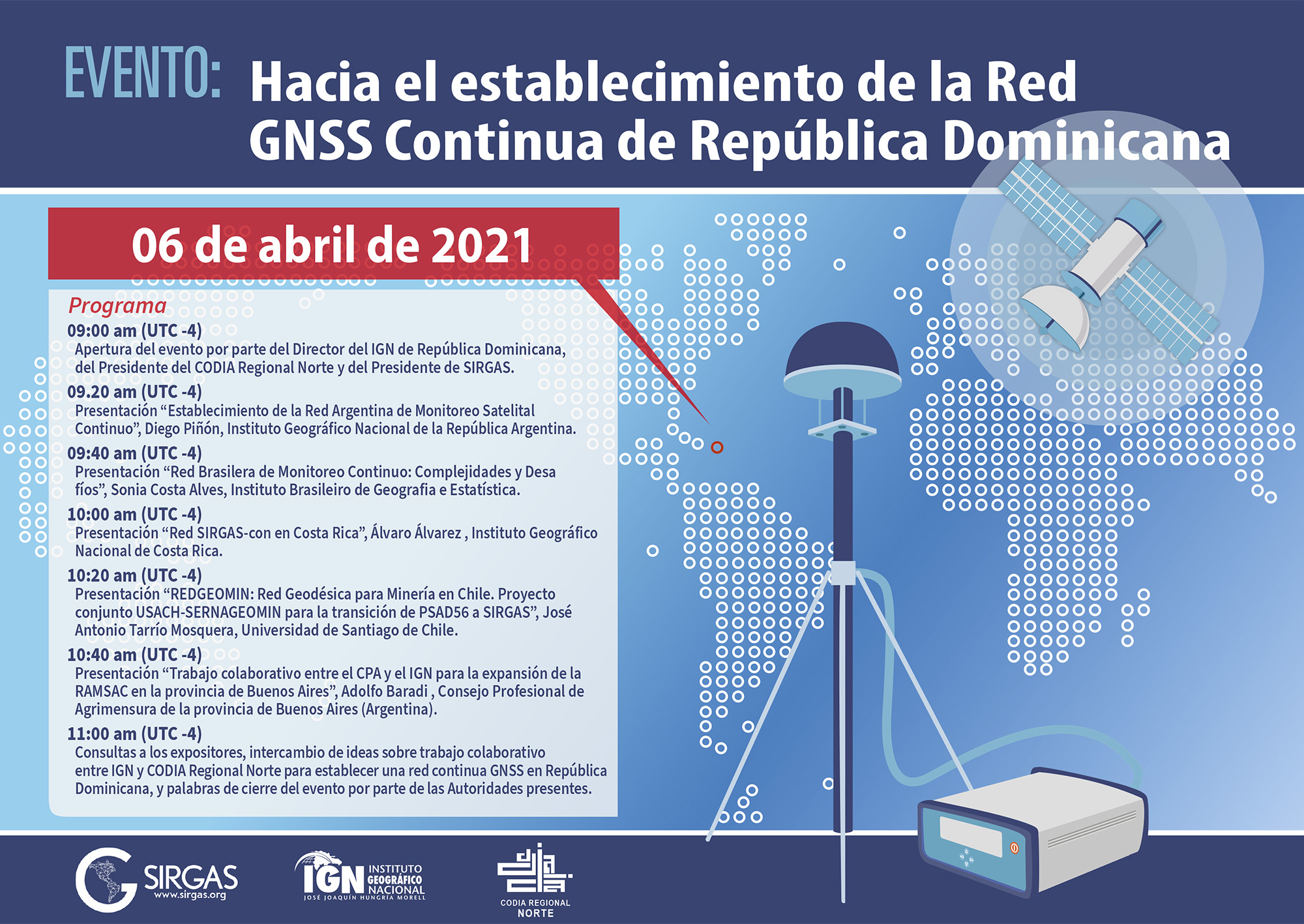 Evento: Rumo ao estabelecimento da Rede GNSS Contínua da República Dominicana
